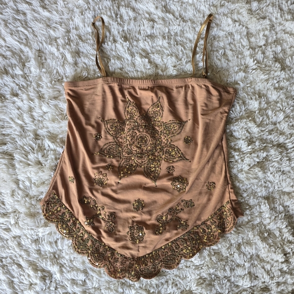 cressong Tops - CRESSONG Brown Women's Top Embellished Size Medium Y2k